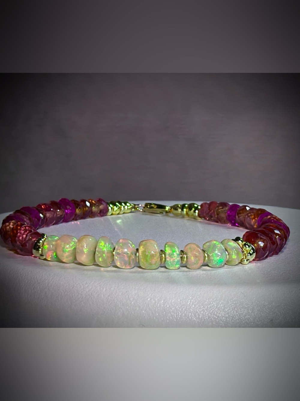 ✨ One of a Kind ✨ Luxury Padparadscha Sapphire & Ethiopian Opal Bracelet - Picture 5 of 6